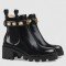 Ankle Boots Black Leather Crystals