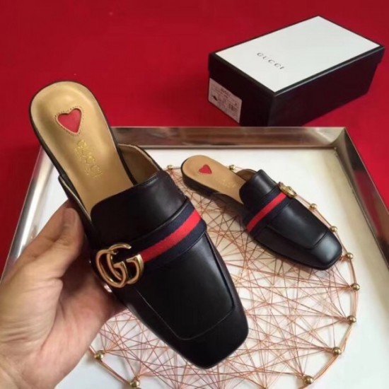 Black Leather Signature Slippers