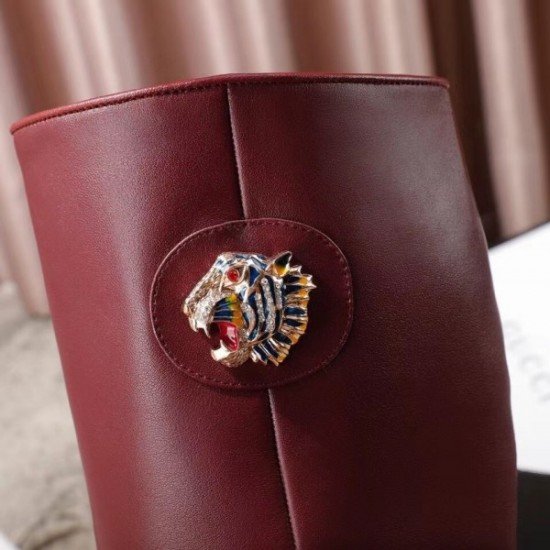 Bordeaux Leather Tiger Head Boots