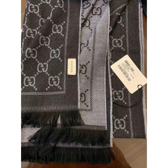 GG Jacquard Pattern Knitted Scarf Black/Grey