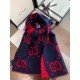 GG Jacquard Wool Silk Scarf Blue/Red