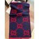 GG Jacquard Wool Silk Scarf Blue/Red