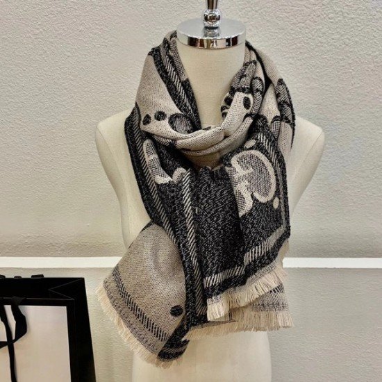 GG Wool Lame Jacquard Scarf Beige/Brown