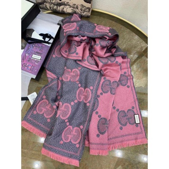 GG Wool Lame Jacquard Scarf Pink/Grey