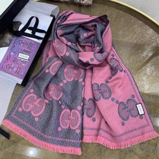 GG Wool Lame Jacquard Scarf Pink/Grey