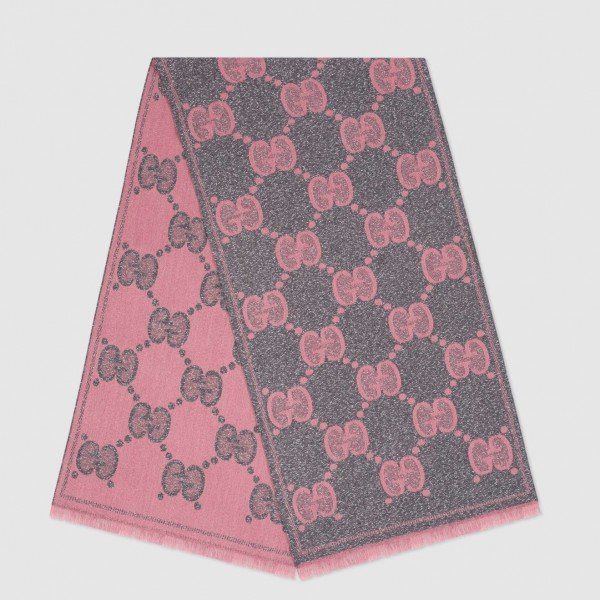 GG Wool Lame Jacquard Scarf Pink/Grey