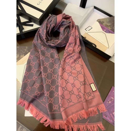 GG Wool Scarf Graphite With Pink