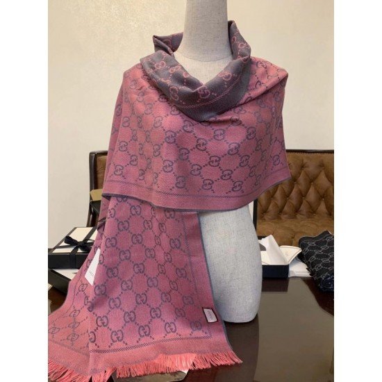 GG Wool Scarf Graphite With Pink