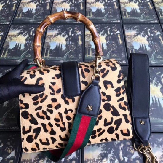 Leopard Dionysus Small Bamboo Top Handle Bag