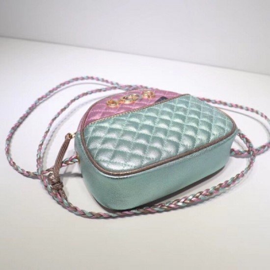 Pink/Blue Laminated Leather Mini Bag