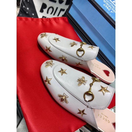 Princetown Embroidered Bees White Slippers