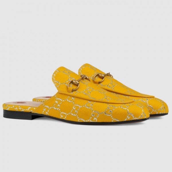 Princetown Slippers In Yellow GG Lame