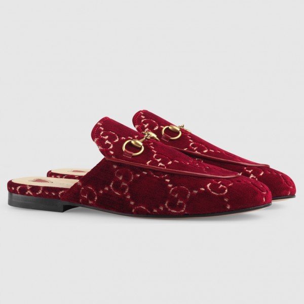 Princetown Slippers Red GG Velvet