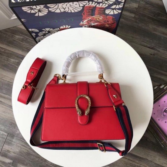 Red Dionysus Medium Bamboo Top Handle Bag