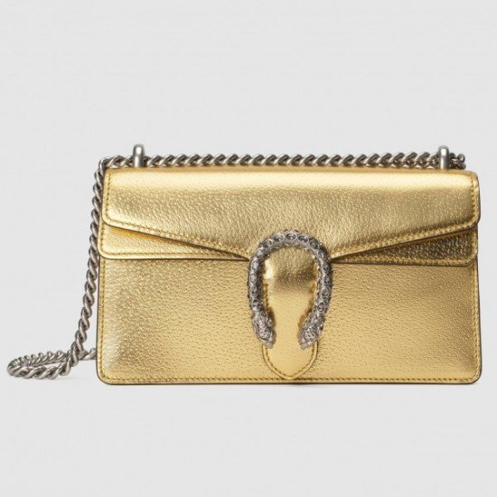 Small Shoulder Bag In Gold Metallic Leather