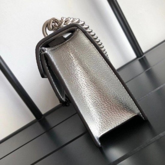 Small Shoulder Bag In Silver Metallic Leather