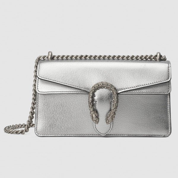 Small Shoulder Bag In Silver Metallic Leather