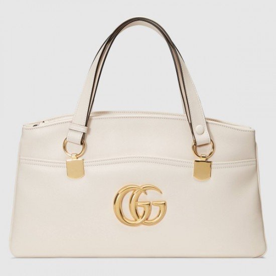 White Arli Large Top Handle Leather Bag