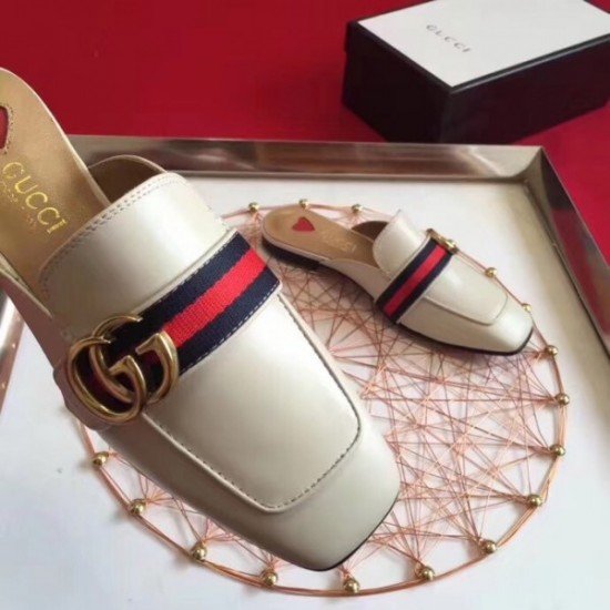 White Leather Signature Slippers